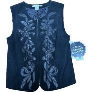 Peter Nygard Black Genuine Leather Suede Vest Women’s Small PS NWT